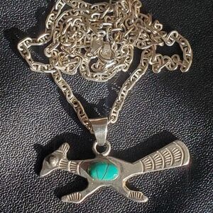 Men's Sterling Silver Native American Turquoise Pendant Necklace Vintage